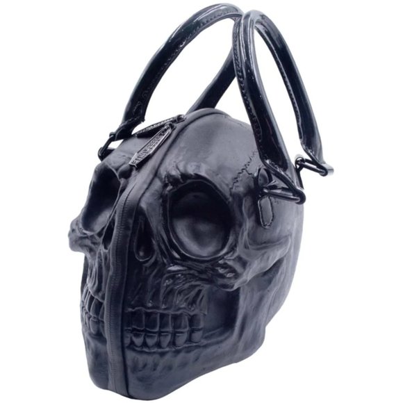 Handbags - Black Latex Skull Handbag Purse Optional Strap w/Dustbag NWT